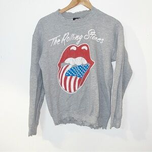 The Rolling Stones gray super distressed graphic tattered crewneck sweatshirt
